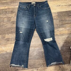 Madewell Cali Demi Boot Jeans Size 32 Distressed Ripped Frayed Hem